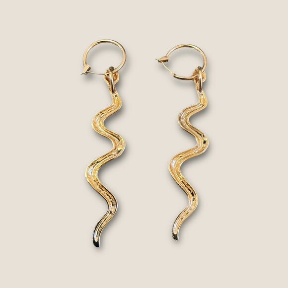 Gold Tone Dangle Hoop Snake Lightweight Pierced Earrings - Picture 4 of 4